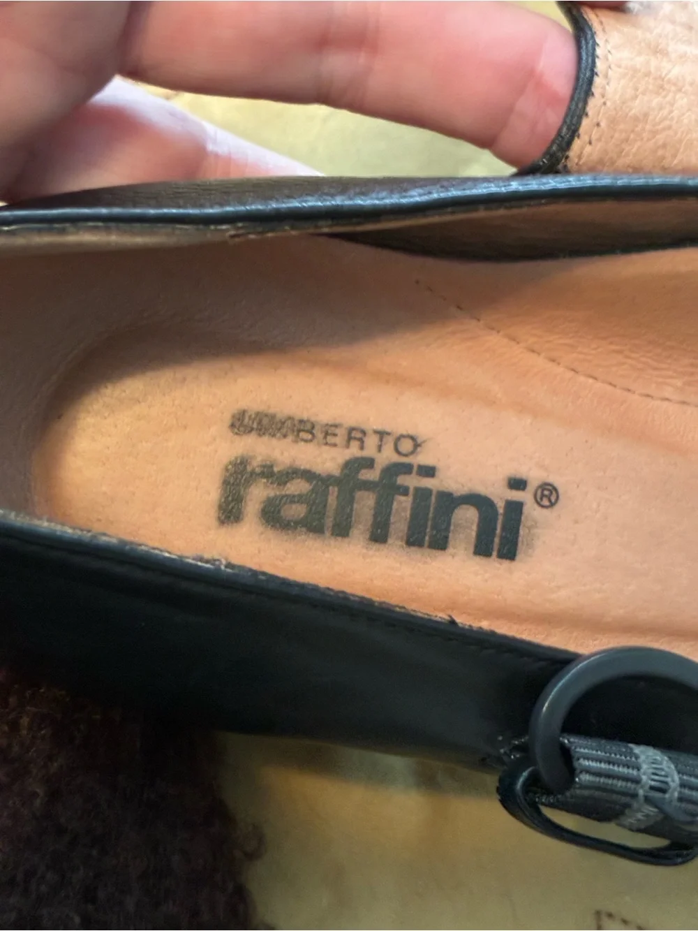 Umberto Raffini Black Leather Mary Jane Heels Sz 7.5